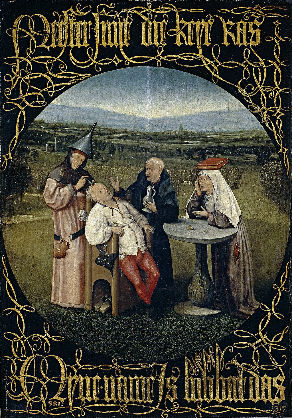 La extracción de la piedra de la locura 1501 - 1505. Óleo sobre tabla de madera de roble, 48,5 x 34,5 cm Dibujo y pintura Uruguay